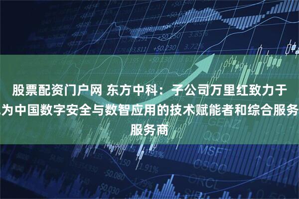 股票配资门户网 东方中科：子公司万里红致力于成为中国数字安全与数智应用的技术赋能者和综合服务商